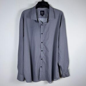 Jos A Bank Traveler Shirt Mens XXL Tailored Fit Blue Gingham Check Long Sleeve